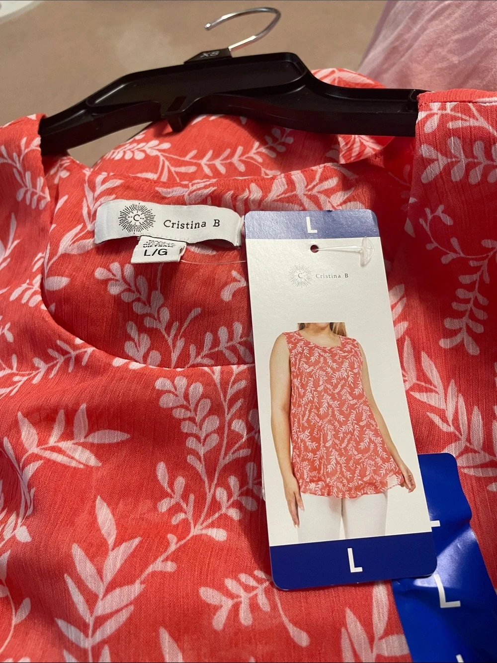 Christina Coral-Red Floral Sleeveless Tank Top( size: L) NWT - Picture 5 of 5